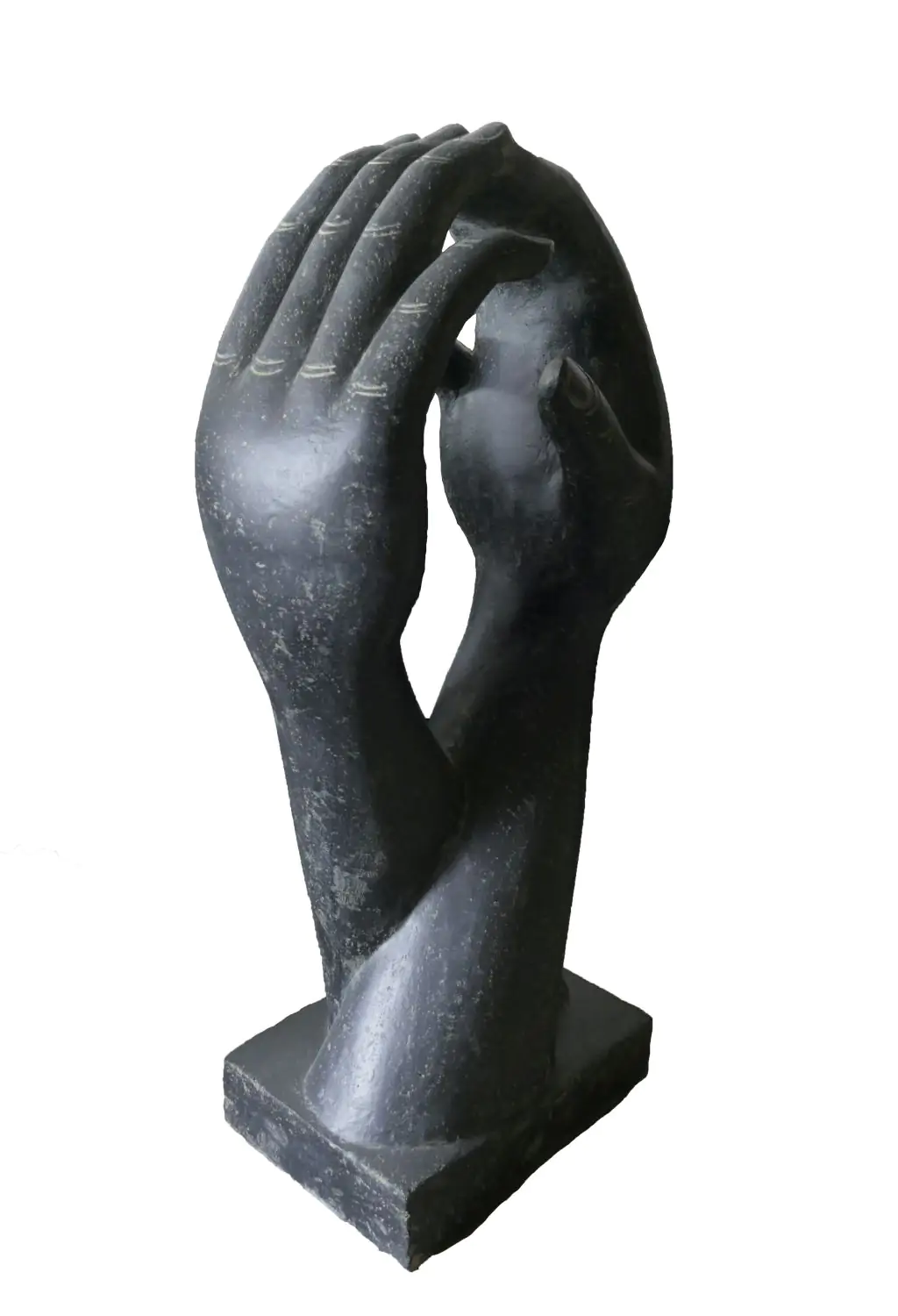  Product image 1 of the product “Abstract sculture, two hands upright on a base. 46 c 36 x 102cm. Stone cast, handcrafted & coloured ”